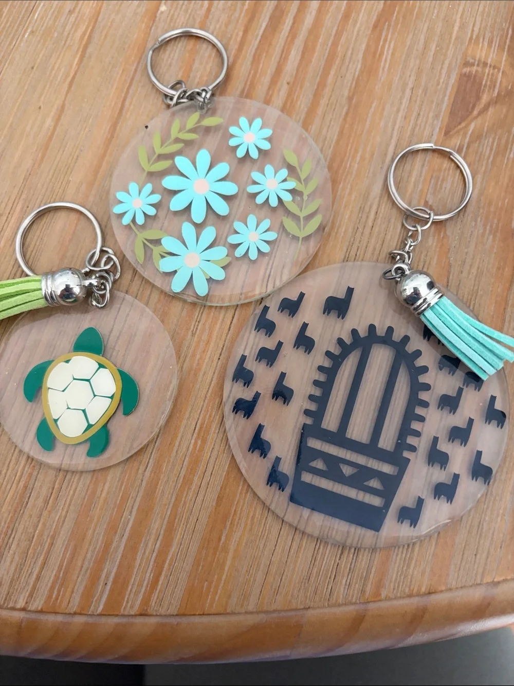 Kids Aqua Floral & Turtle Acrylic Keychain Set - Unbranded